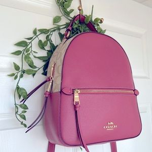 Pink Coach monogram backpack! Closer to medium sized hold with adjustable strap